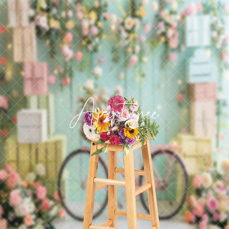 Aperturee - Green Wall Box Spring Floral Cake Smash Backdrop