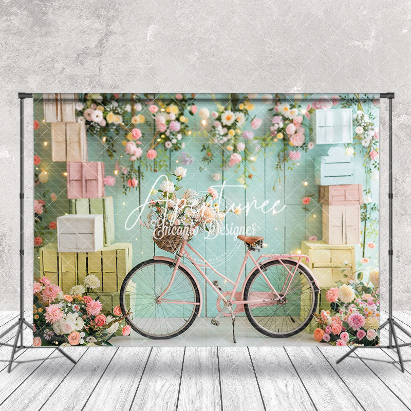 Aperturee - Green Wall Box Spring Floral Cake Smash Backdrop