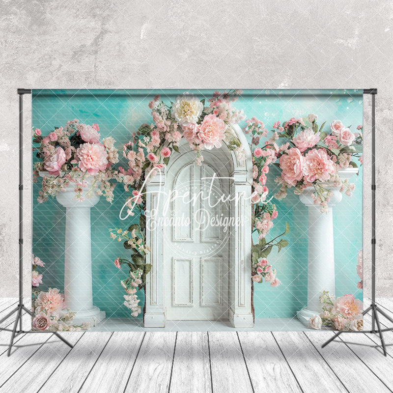 Aperturee - Green Wall White Arch Door Floral Wedding Backdrop