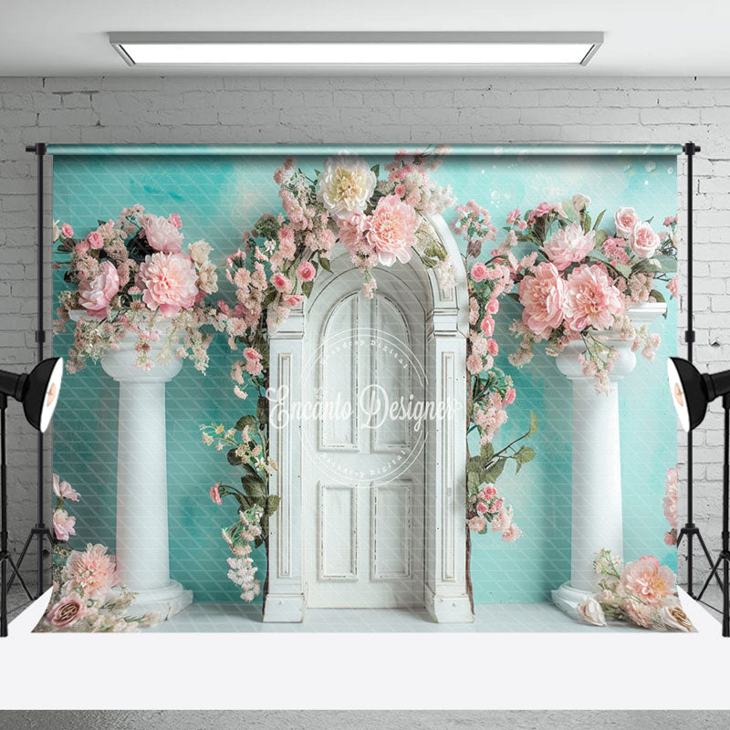 Aperturee - Green Wall White Arch Door Floral Wedding Backdrop