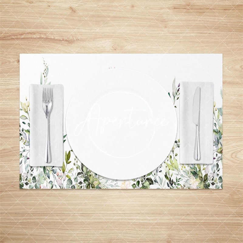 Aperturee - Green Watercolor Leaves Faded Set Of 4 Placemats