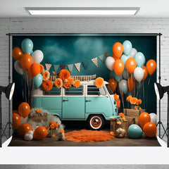 Aperturee - Green White Car Balloons Floral Cake Smash Backdrop