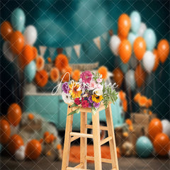 Aperturee - Green White Car Balloons Floral Cake Smash Backdrop