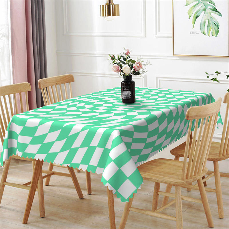 Aperturee - Green White Deformed Plaid Rectangle Tablecloth