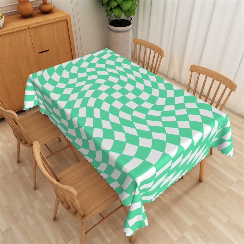 Aperturee - Green White Deformed Plaid Rectangle Tablecloth