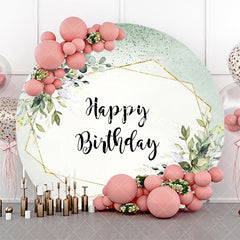 Aperturee - Green White Glitter Leaves Round Birthday Backdrop