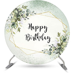 Aperturee - Green White Glitter Leaves Round Birthday Backdrop