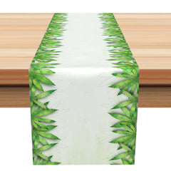 Aperturee - Green White Marijuana Leaves Simple Table Runner