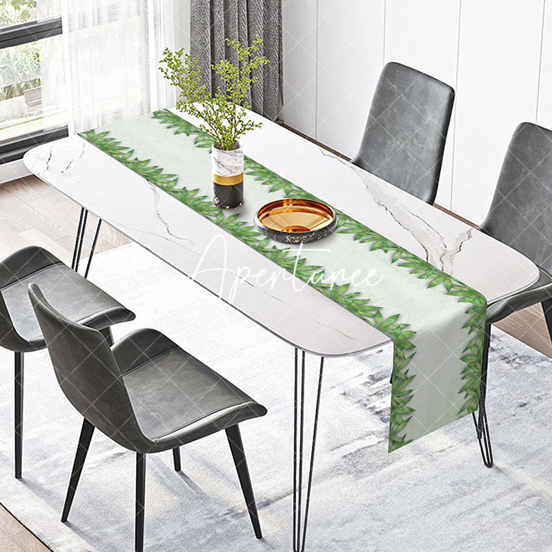 Aperturee - Green White Marijuana Leaves Simple Table Runner