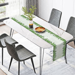 Aperturee - Green White Marijuana Leaves Simple Table Runner