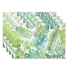 Aperturee - Green White Monstera Leaf Spring Set Of 4 Placemats