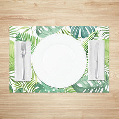 Aperturee - Green White Monstera Leaf Spring Set Of 4 Placemats