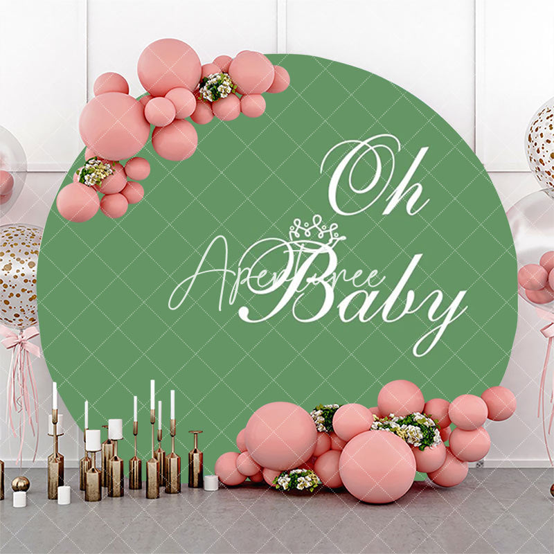 Aperturee - Green White Oh Baby Round Gender Reveal Backdrop