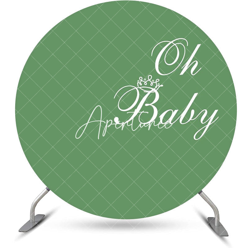 Aperturee - Green White Oh Baby Round Gender Reveal Backdrop