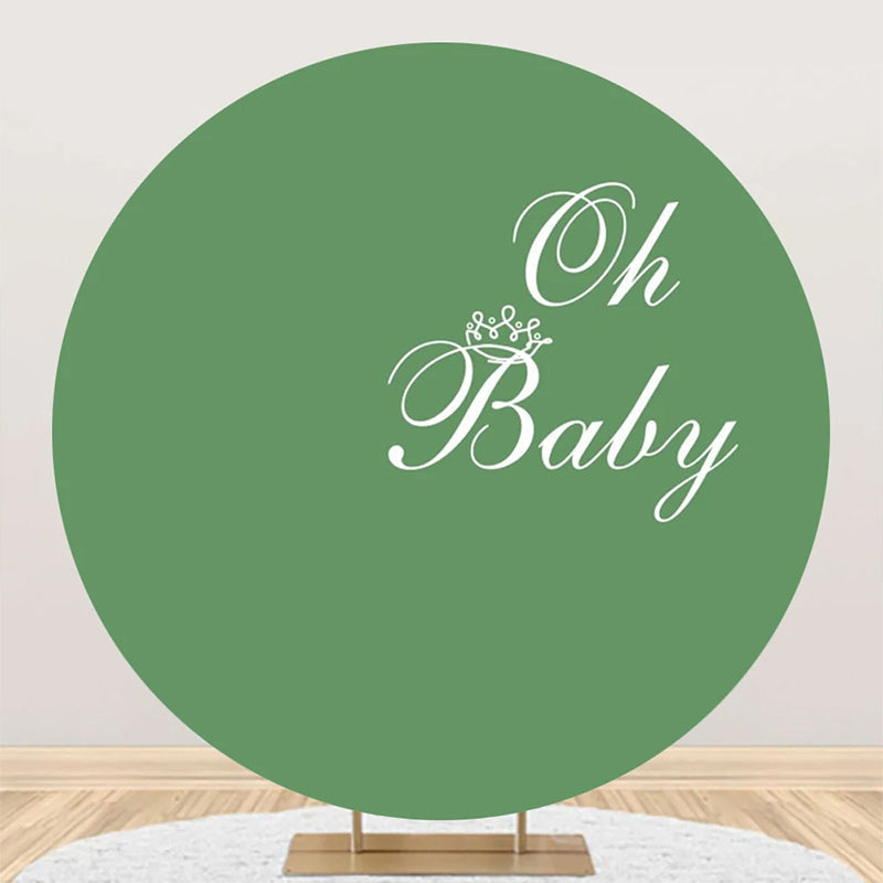 Aperturee - Green White Oh Baby Round Gender Reveal Backdrop