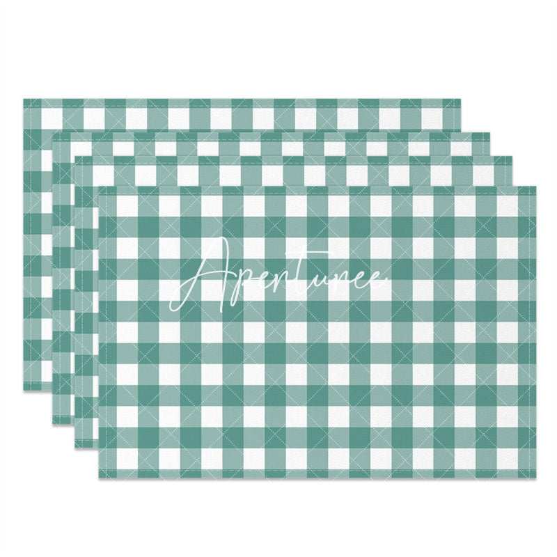 Aperturee - Green White Plaid Modern Dining Set Of 4 Placemats