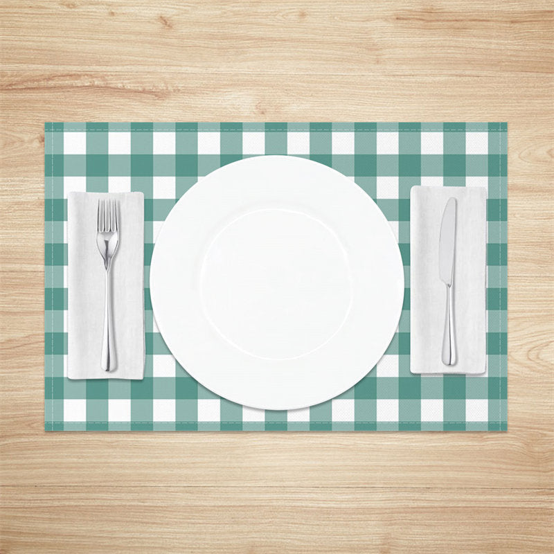 Aperturee - Green White Plaid Modern Dining Set Of 4 Placemats