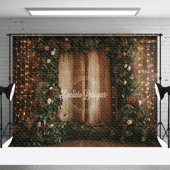 Aperturee - Green Wreath Book Light Strings Wood Wall Backdrop