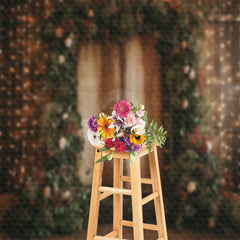 Aperturee - Green Wreath Book Light Strings Wood Wall Backdrop