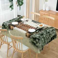 Aperturee - Green Xmas Tree Wooden Fence Christmas Tablecloth