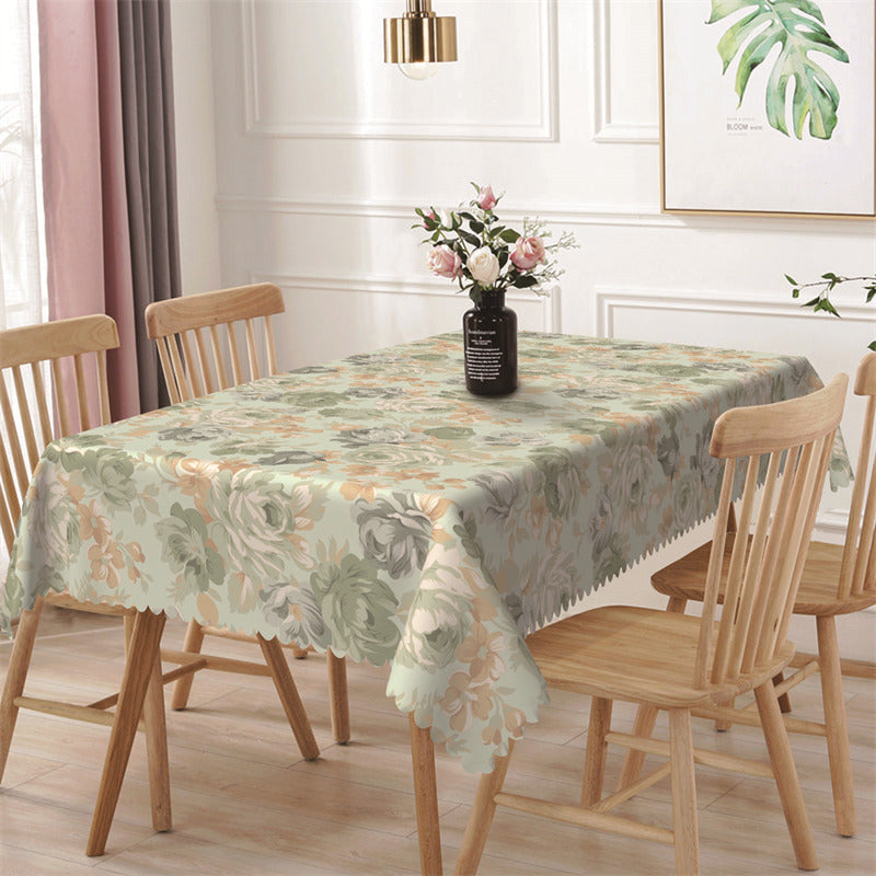 Aperturee - Green Yellow Bloom Flower Print Rectangle Tablecloth