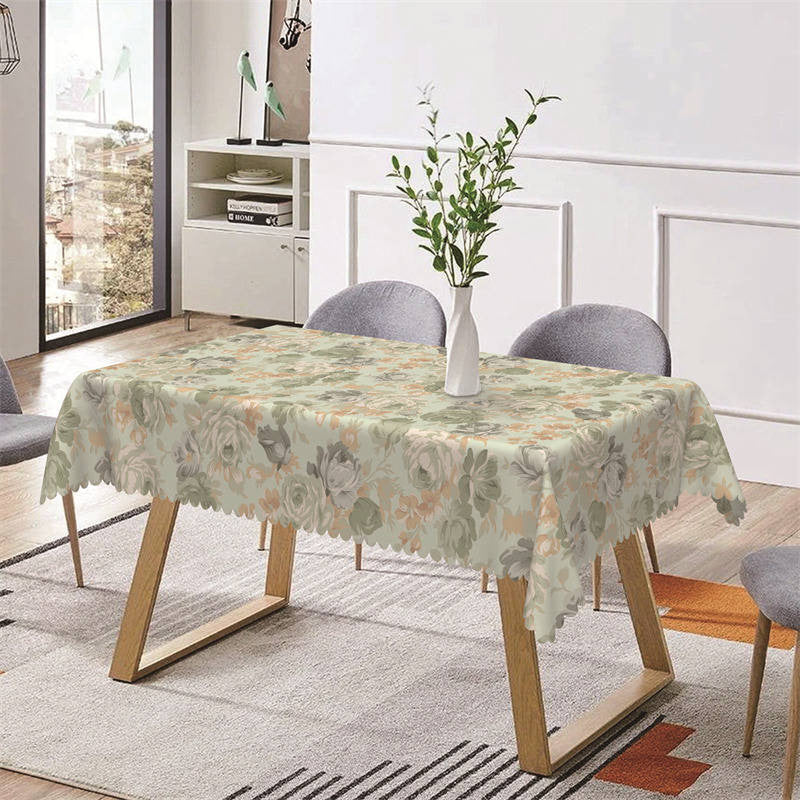 Aperturee - Green Yellow Bloom Flower Print Rectangle Tablecloth