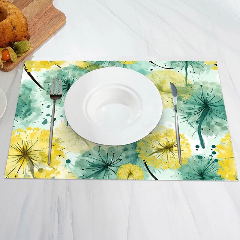 Aperturee - Green Yellow Ink Leaves Vintage Set Of 4 Placemats