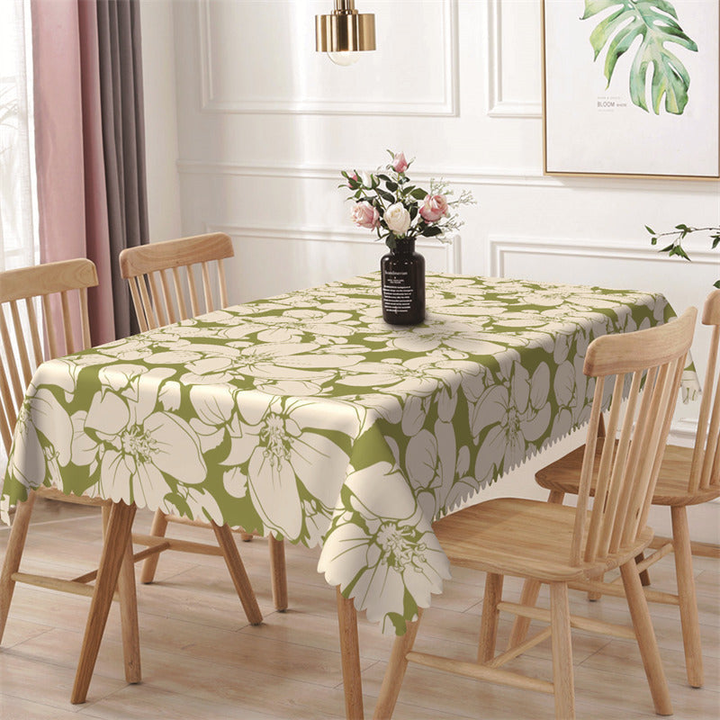 Aperturee - Green Yellow Petal Print Spring Rectangle Tablecloth