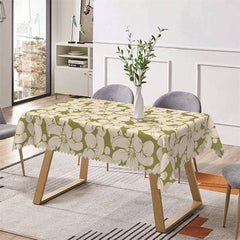 Aperturee - Green Yellow Petal Print Spring Rectangle Tablecloth