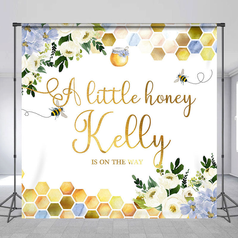 Aperturee - Greenery Bee Little Honey Custom Baby Shower Backdrop