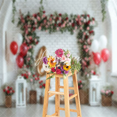 Aperturee - Greenery Brick Wall Balloon Love Wedding Backdrop