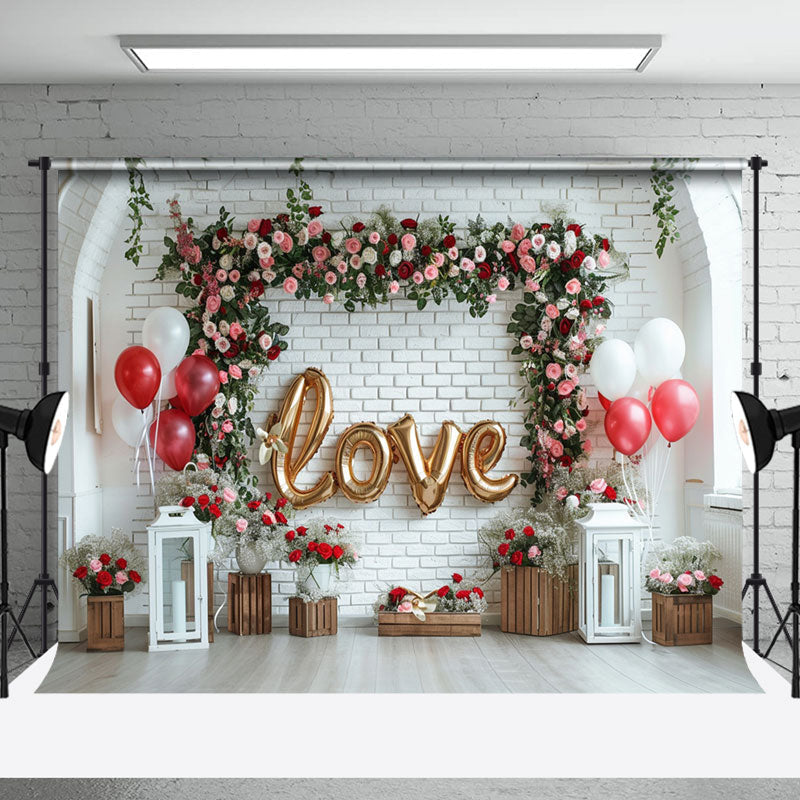 Aperturee - Greenery Brick Wall Balloon Love Wedding Backdrop