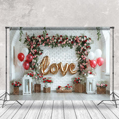 Aperturee - Greenery Brick Wall Balloon Love Wedding Backdrop