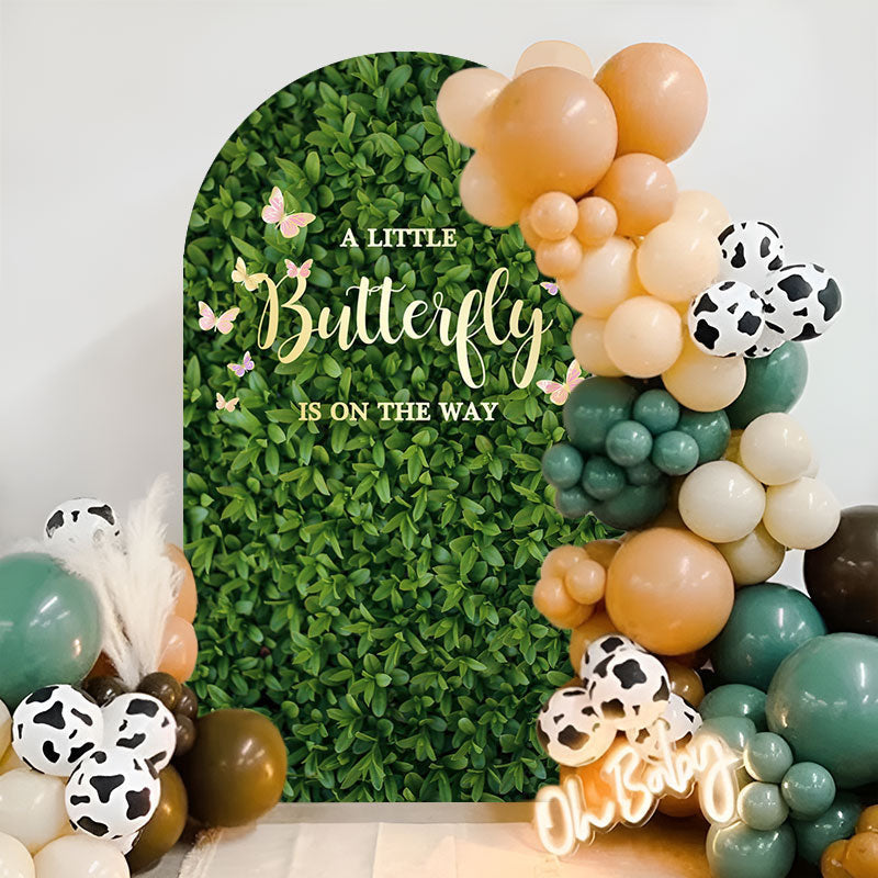 Aperturee - Greenery Butterfly Baby Shower Double Sided Arch Backdrop