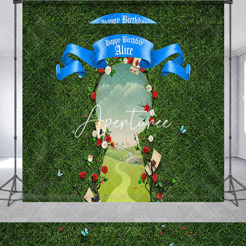 Aperturee - Greenery Field Custom Name Happy Birthday Backdrop