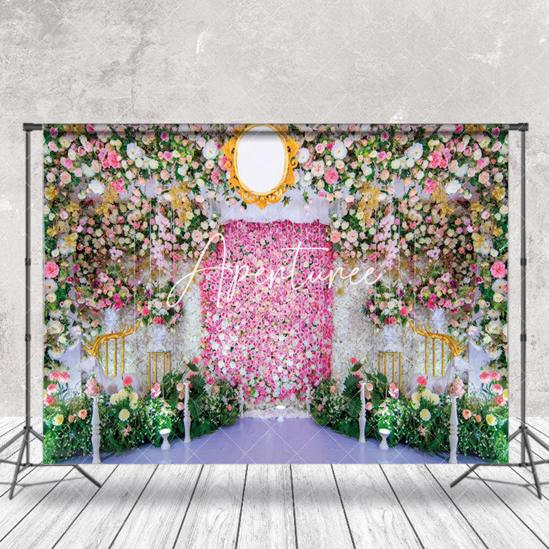 Aperturee - Greenery Floral Mirror Valentines Day Photo Backdrop