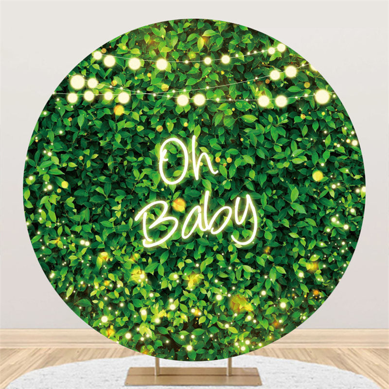 Aperturee Greenery Leaves Spring Round Baby Shower Backdrop