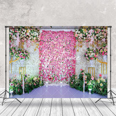 Aperturee - Greenery Pink Floral Valentines Day Photo Backdrop