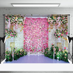 Aperturee - Greenery Pink Floral Valentines Day Photo Backdrop