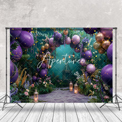 Aperturee - Greenery Purple Arch Balloons Cake Smash Backdrop