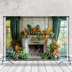 Aperturee - Greenery Retro Floral Fireplace Cake Smash Backdrop