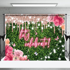 Aperturee - Greenery Rose Gold Glitter Floral Wedding Backdrop