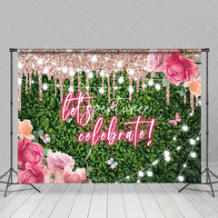 Aperturee - Greenery Rose Gold Glitter Floral Wedding Backdrop