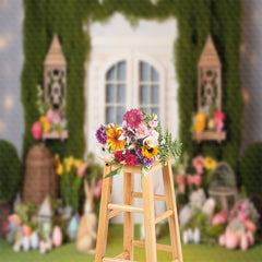 Aperturee - Greenery Spring Floral Bunny Easter Photo Backdrop