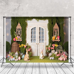 Aperturee - Greenery Spring Floral Bunny Easter Photo Backdrop