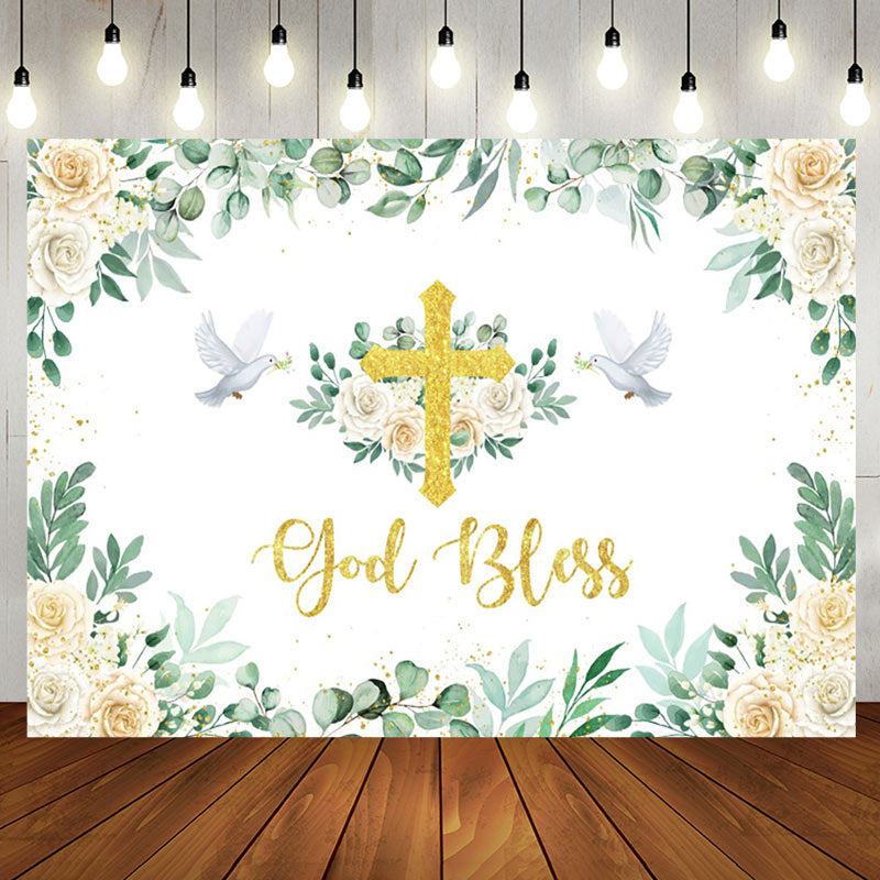 Aperturee - Greeny Pigeon God Bless Baptism Party Backdrop