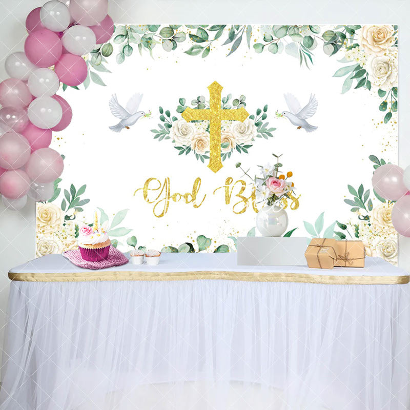 Aperturee - Greeny Pigeon God Bless Baptism Party Backdrop