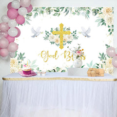 Aperturee - Greeny Pigeon God Bless Baptism Party Backdrop