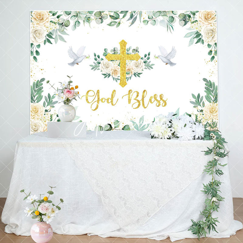 Aperturee - Greeny Pigeon God Bless Baptism Party Backdrop