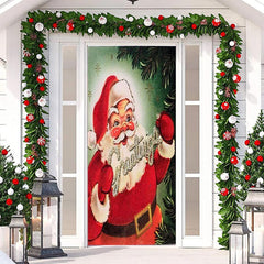 Aperturee - Greetings Santa Claus Green Christmas Door Cover